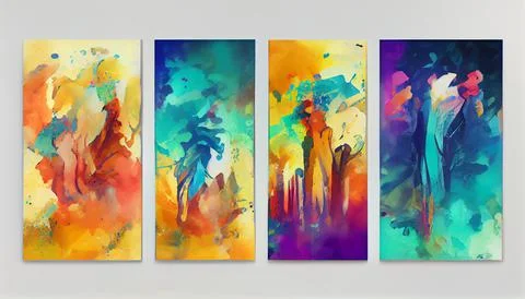 Set of expressionism art poster background design with multi color gradient ink Stock Illustration