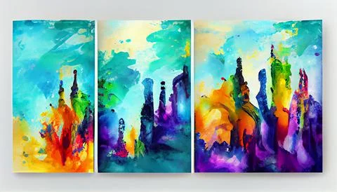Set of expressionism art poster background design with multi color gradient ink Stock Illustration