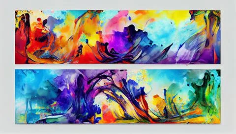 Set of expressionism art poster background design with multi color gradient ink Stock Illustration