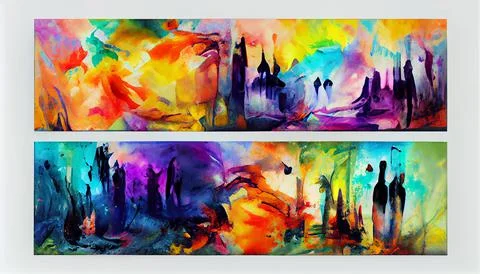 Set of expressionism art poster background design with multi color gradient ink Stock Illustration