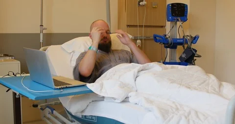 Set of expressions : full view of sick patient in hospital waiting : worry, Stock Footage 121181865