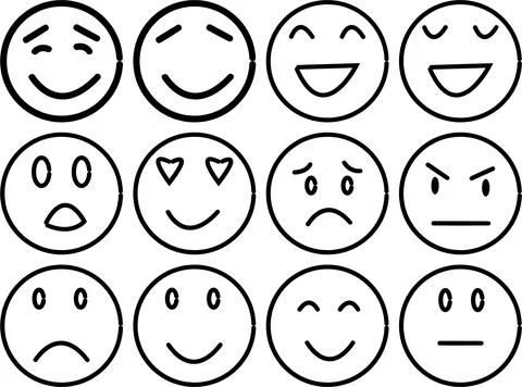 Set of Expressive Emoji Faces Showing Different Human Emotions and Feelings Stock Illustration