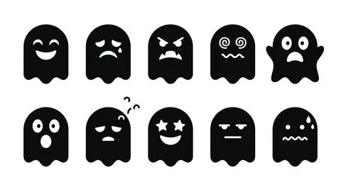 Set of expressive ghost icons with various emotional faces vector illustrat.. Stock Illustration