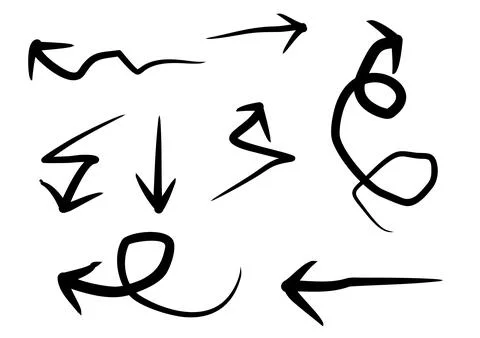 Set of expressive hand drawn arrows in various styles, perfect for adding e.. Stockillustratie