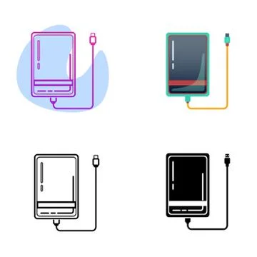 Set of External hard disk drive with USB cable isolated on white background イラスト素材