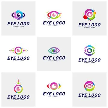 Set of Eye Logo design concept vector template. Colorful media icon. Vision L Stock Illustration
