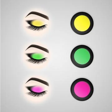 Set of eye makeup. Closed eye with long eyelashes. Stock Illustration