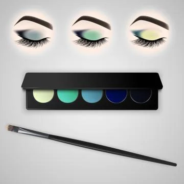 Set of eye makeup. Closed eye with long eyelashes. Stock Illustration