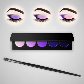 Set of eye makeup. Closed eye with long eyelashes. Stock Illustration