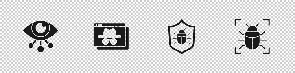 Set Eye scan, Browser incognito window, System bug and icon. Vector Stock Illustration