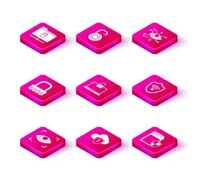 Set Eye scan, Cloud and shield, Safe combination lock, Laptop, SD card, Shield Stock Illustration