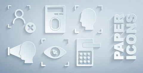 Set Eye scan, Face recognition, Digital door lock, Fingerprint with and Illustration