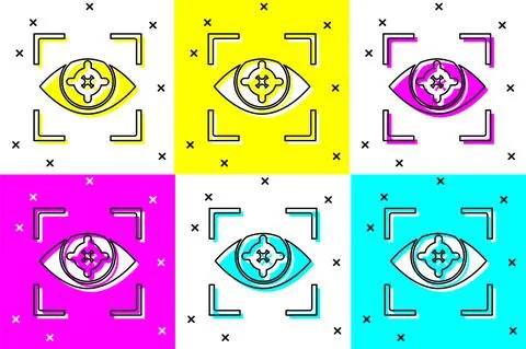 Set Eye scan icon isolated on color background. Scanning eye. Security check Stock Illustration