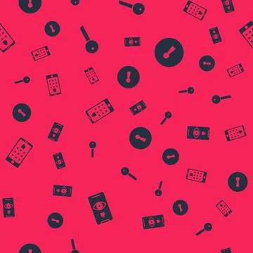Set Eye scan, Key, Mobile and graphic password and Keyhole on seamless pattern Stock Illustration
