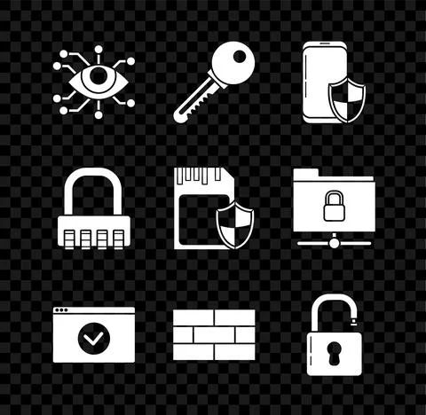 Set Eye scan, Key, Smartphone with security shield, Secure your site HTTPS, SSL イラスト素材
