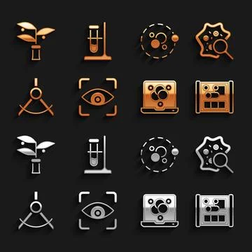 Set Eye scan, Microorganisms under magnifier, Graphing paper for engineering Stock Illustration
