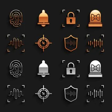 Set Eye scan, Motion sensor, Voice recognition, Shield voice, Fingerprint with Stock Illustration