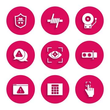 Set Eye scan, Password protection, Fingerprint, Browser with exclamation ma.. Stock Illustration
