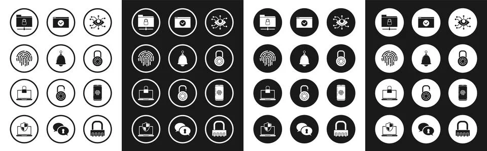 Set Eye scan, Ringing bell, Fingerprint, FTP folder and lock, Safe combination Stockillustratie