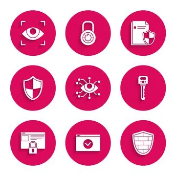 Set Eye scan, Secure your site with HTTPS, SSL, Shield cyber security brick wall 库存插图