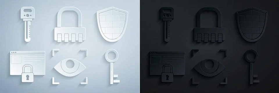 Set Eye scan, Shield with cyber security brick wall, Secure your site HTTPS, SSL イラスト素材