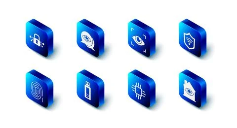 Set Eye scan, Shield with WiFi wireless, House eye, Processor microcircuits CPU Stock Illustration