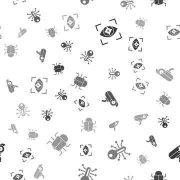 Set Eye scan, Smart key, Security camera and System bug on seamless pattern 스톡 일러스트