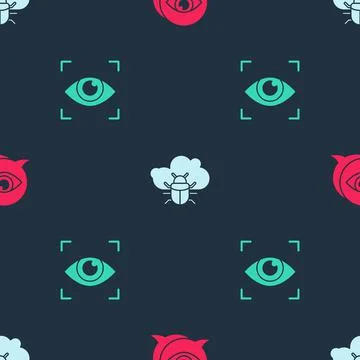 Set Eye scan, System bug on cloud and on seamless pattern. Vector Stock Illustration