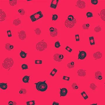 Set Eye scan, System bug on mobile, Fingerprint and on seamless pattern. Vector Illustrazione stock