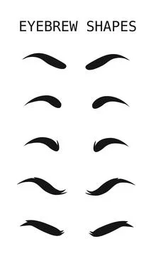 Set of Eyebrows shape. Eyebrow shapes. Various types of eyebrows. Makeup tips Stock Illustration