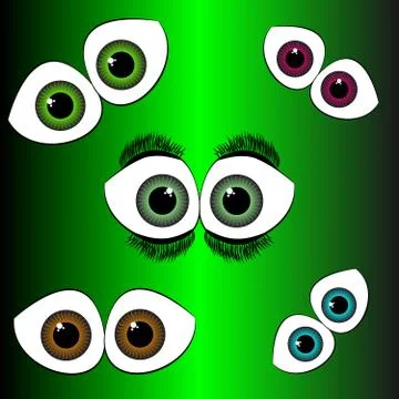 Set of eyes on green background Stock Illustration