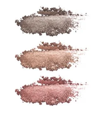 Set of eyeshadow sample isolated on white background. Crushed brown metallic  Stock Photos