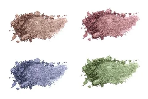 Set of eyeshadow sample isolated on white background. Crushed brown metallic  Stock Photos