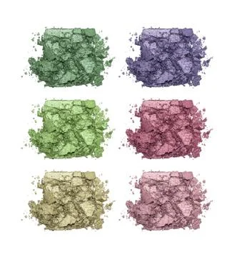 Set of eyeshadow sample isolated on white background. Closeup of a makeup pro Stock Photos