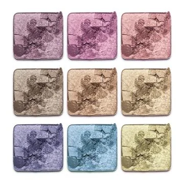 Set of eyeshadow sample isolated on white background Closeup of a makeup prod Stock Photos
