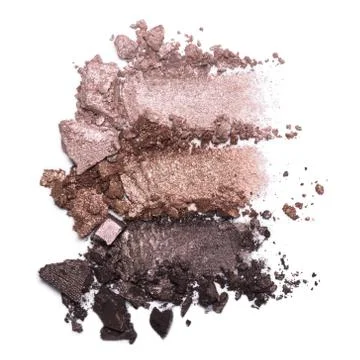 Set of eyeshadow sample isolated on white background. Crushed brown eyeshadow Stock Photos