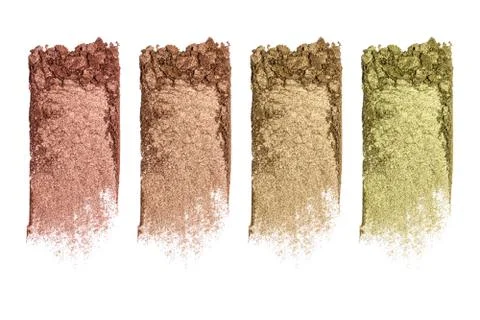 Set of eyeshadow sample isolated on white background. Crushed brown metallic  Foto stock