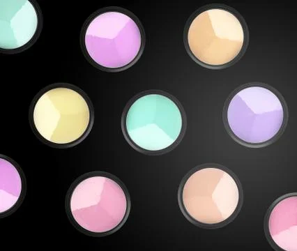 Set of eyeshadows and brushes on black background Stock Photos