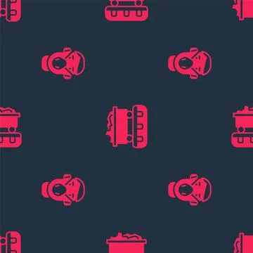 Set Face in protective mask and Coal train wagon on seamless pattern. Vector Stock Illustration