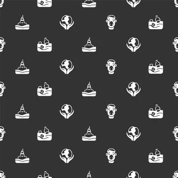 Set Face in protective mask, Problem pollution of the ocean, Floating buoy sea Stock Illustration