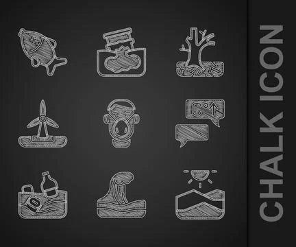 Set Face in protective mask, Tsunami, Drought, Global warming, Problem poll.. Stock Illustration