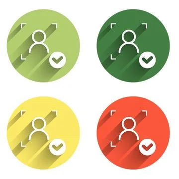 Set Face recognition with check mark icon isolated with long shadow backgro.. 스톡 일러스트