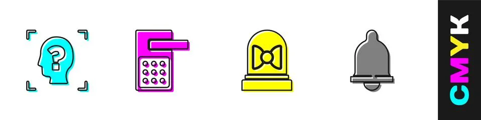 Set Face recognition, Digital door lock, Motion sensor and icon. Vector Stock Illustration