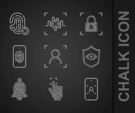 Set Face recognition, Fingerprint, Mobile and face, Shield eye scan, Motion.. Stock Illustration