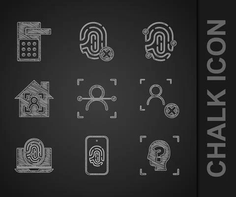Set Face recognition, Mobile with fingerprint scan, Rejection face, Laptop Illustration