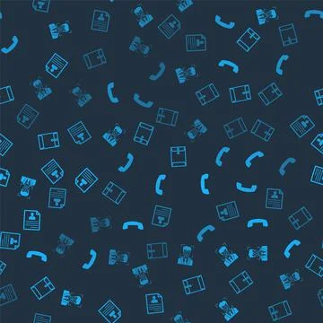 Set Face recognition, Telephone handset, Envelope and Resume on seamless pattern イラスト素材