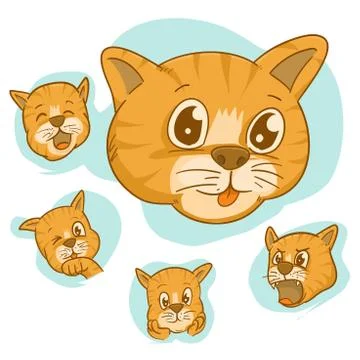Set of face vector cute cat,different Adorable Cartoon Cats Faces Stock Illustration