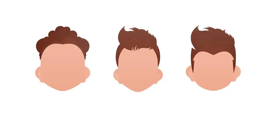 Set of faces of boys with different styles of haircuts. Isolated. Vector. Illustrazione stock