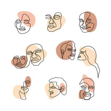 Set of faces one line art vector Illustrazione stock
