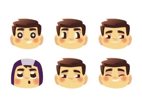 Set of faces young man character cartoon Stock Illustration